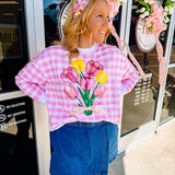 Brianna Cannon Pink Gingham Bouquet Sweatshirt