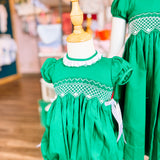 LuLu BeBe Green Smocked Bubble Girls