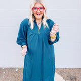 Fall in the City Teal Striped Midi Dress