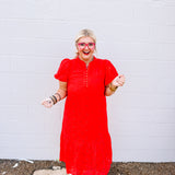 Jodifl Red Dumplins Lace Midi Dress