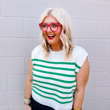 Zenana Oversized Striped Sweater Vest Green