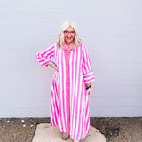 Heart of Grace Pink Striped Midi Dress