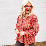 Oddi Burgundy Floral Long Sleeve Blouse