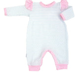 Paty Pink/Blue Pinstripe Angel Sleeve Romper with Pima Trim