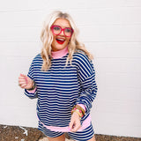 Stylive Sloane Stripe Top-Navy/Cream/Pink