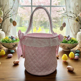 Easter Basket: Light Pink Quilted Gingham with Lace Ruffle and Bows