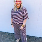 Stripes & Lace Pants - Brown/Pink