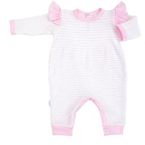 Paty Pink/White Pinstripe Angel Sleeve Romper with Pima Trim