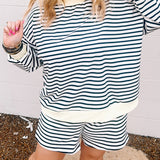 Stylive Sloane Stripe Shorts-Ivory/Black/Yellow