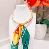 Karlie Beaded Scarf Necklace: Teal + Yellow