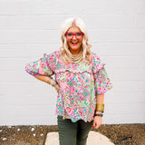 Oddi Olive Floral Blouse