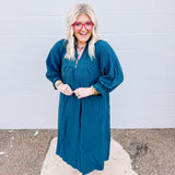 Fall in the City Teal Striped Midi Dress
