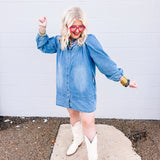 Carole Christian Smocked Denim Dress