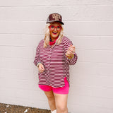 Queen Striped Top (Burgundy/Pink)