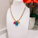 McKinney Neutral Gold Plated Crystal Charm Beaded Necklace