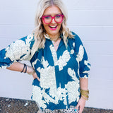Teal Tapestry Floral Top