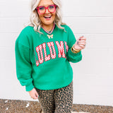 LULU MAC Christmas Green Festive Stripe Crew