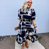Oddi Black Floral Midi Dress