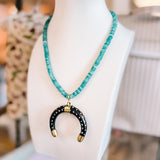 HD: Polka Dot Horseshoe Teal Beaded Necklace