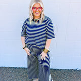 Stripes & Lace Top - Navy/Green