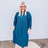 Fall in the City Teal Striped Midi Dress
