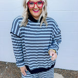 Stripe It Up Mock Neck Top - Blue/Black