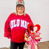 LULU MAC: Crimson Red with White Logo Crew