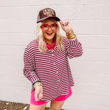 Queen Striped Top (Burgundy/Pink)