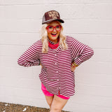 Queen Striped Top (Burgundy/Pink)