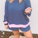 Stylive Sloane Stripe Shorts-Navy/Cream/Pink