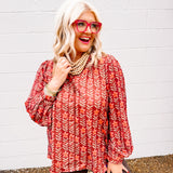 Oddi Burgundy Floral Long Sleeve Blouse