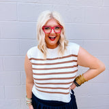 Zenana Oversized Striped Sweater Vest Mocha