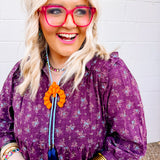 Rahya Jewelry Designs: Orange Squash Blossom Bolo with Light Blue and Navy Tassel