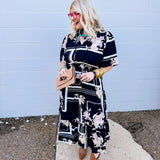 Oddi Black Floral Midi Dress