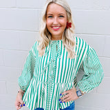 Add a Bow Striped Top in Green