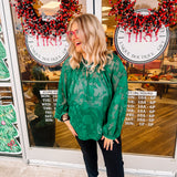 Oddi Hunter Green Jacquard Blouse