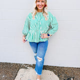 Add a Bow Striped Top in Green