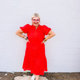 Jodifl Red Dumplins Lace Midi Dress