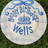 Heirloom Birthday Plate: Boys Plaid with Bow