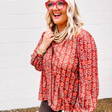 Oddi Burgundy Floral Long Sleeve Blouse