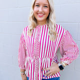 Add a Bow Striped Top in Fuchsia