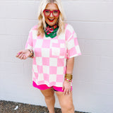 Stylive Check Point Top Pink/Cream