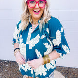 Teal Tapestry Floral Top