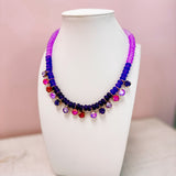 Gold Digger: Purple Glass Beads Necklace with Crystal Charms
