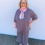 Stripes & Lace Pants - Brown/Pink