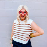 Zenana Oversized Striped Sweater Vest Mocha