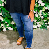 82491 REGULAR/PLUS BLUE SKINNY SHARK BITE HEM JEANS