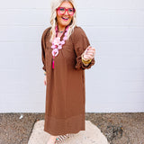 Fall in the City Brown Striped Midi Dress