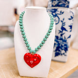 Hart Design: Green Stripe Bubble Necklace with Red Heart