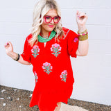 Umgee Botanical Floral Red Dress (S-3X)